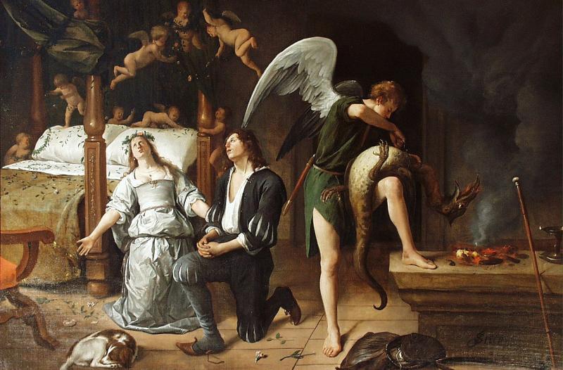 Jan Steen The Marriage bed of Tobias and Sarah. oil painting picture